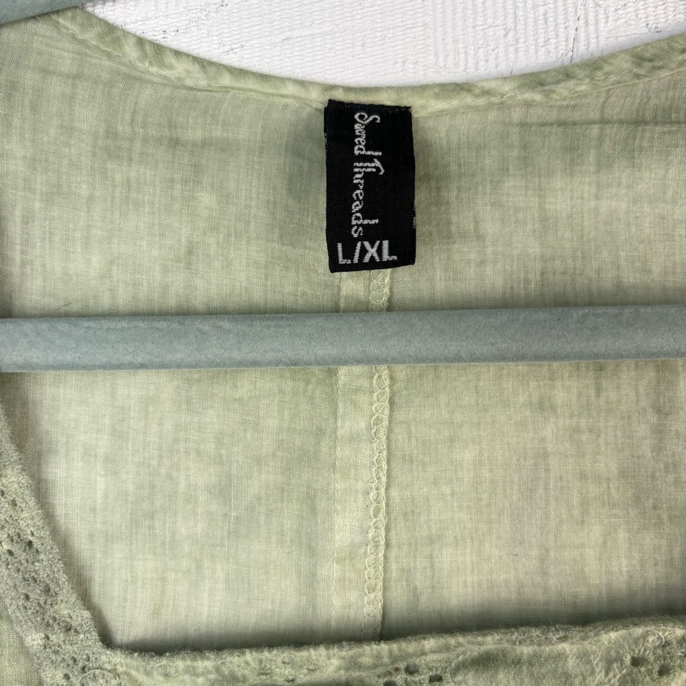 Sacred Threads Light Green Boho Tunic 3/4 Sleeve Lightweight Cotton Blouse L/XL - Picture 10 of 11